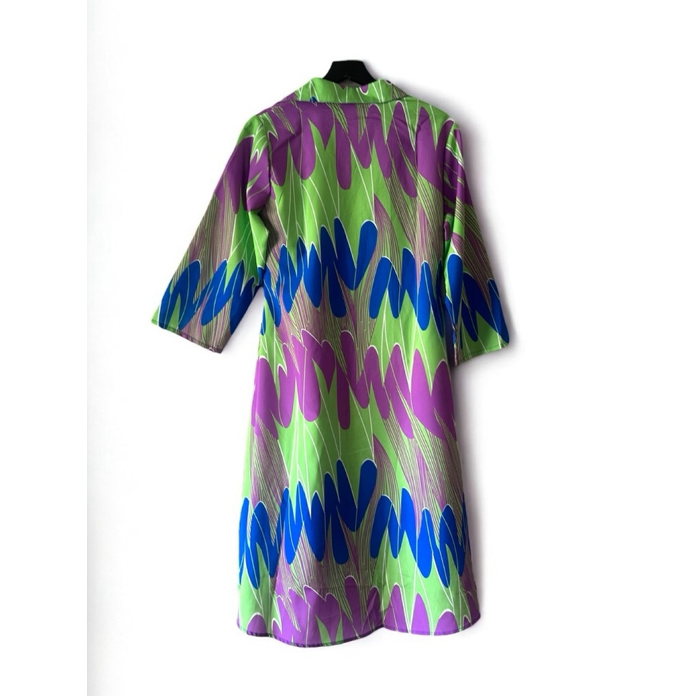 Women's Abstract Collared Dress Size L Green Purple - Picture 4 of 6